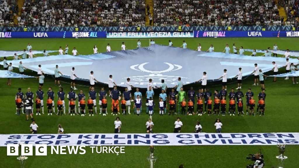 UEFA'dan Süper Kupa maçında 'Çocukları öldürmeyi bırakın' pankartı